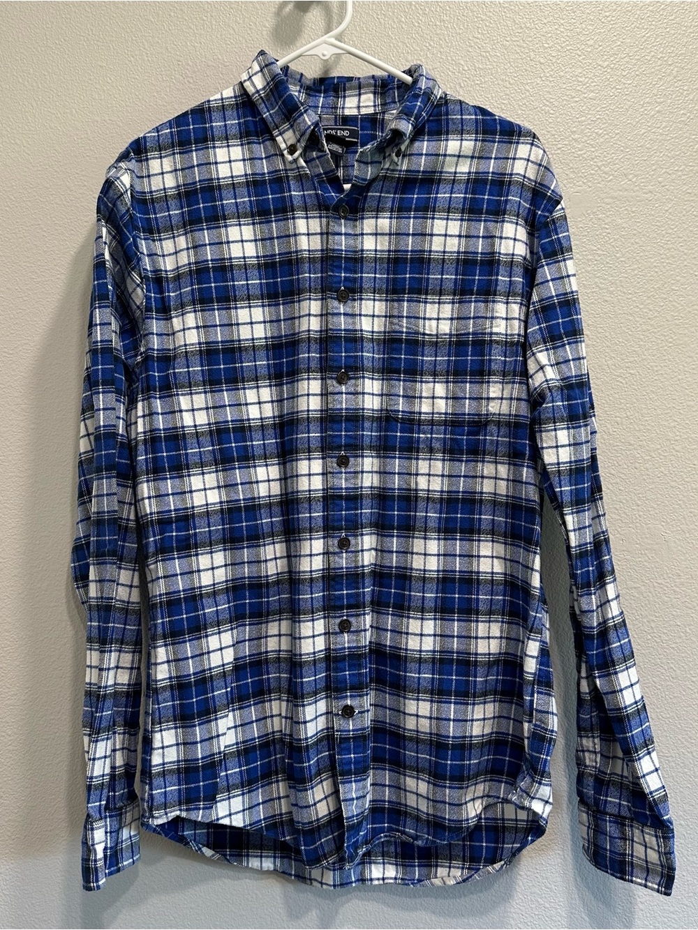 Lands End,medium tall, men’s  Blue Plaid Button-Down Shirt,cotton